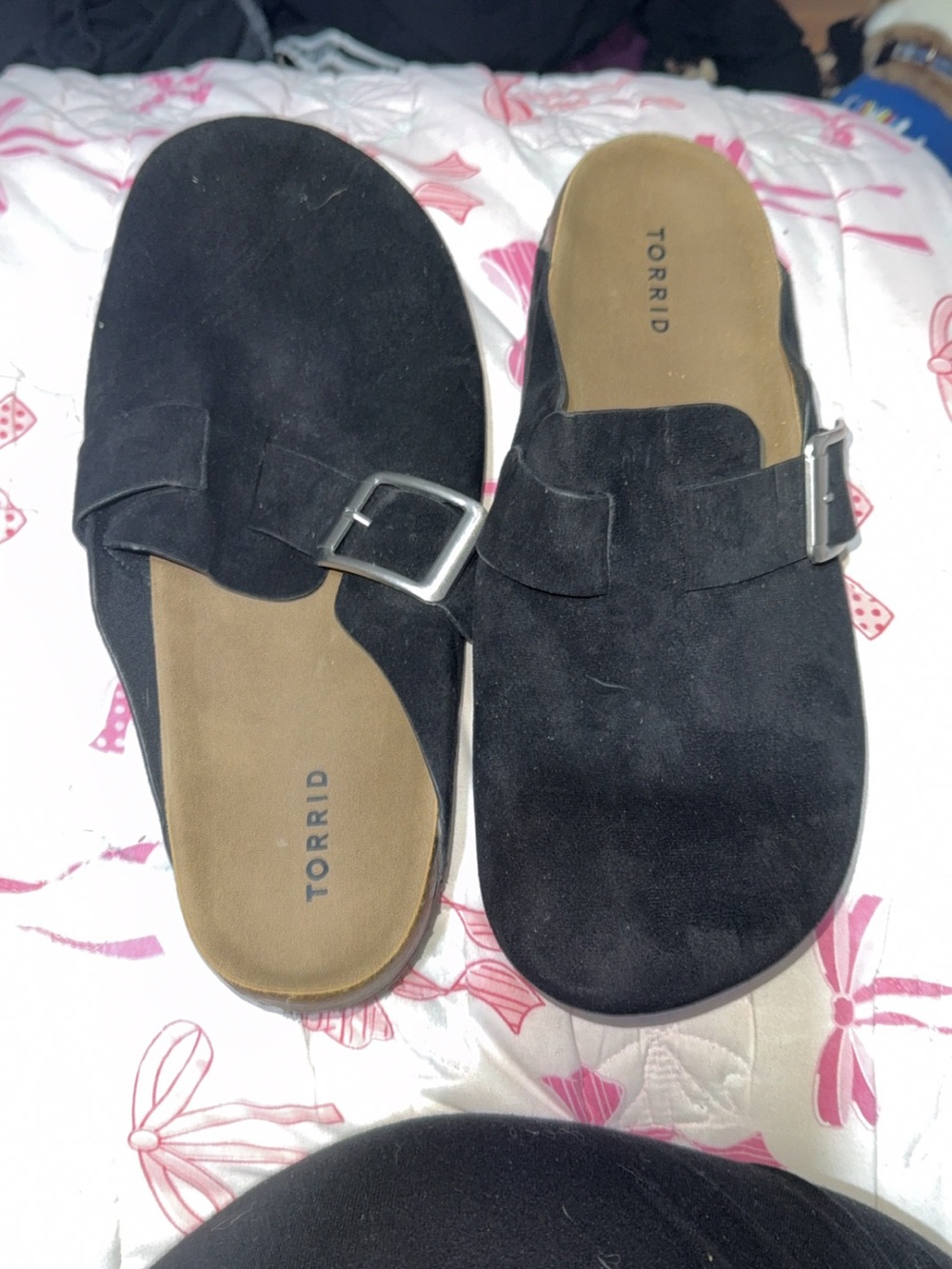 torrid Black Suede Buckle Slip-On Mules
